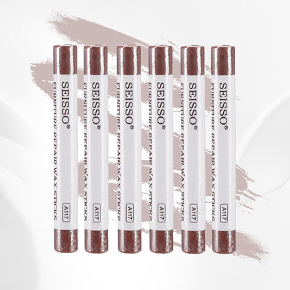 SEISSO Wood Filler Sticks- 6 Pcs, Furniture Repair Wax Crayons, Furniture Marking Repair - Scratch, Cracks, Hole, Table, Wood Floor, Guitar - Heartwood Cherry/Red Brown/Nutmeg