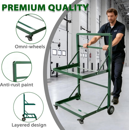 Recycling Cart,2-Tier Recycle Bin Cart with Wheels,Holds up to 140 Lbs,Rolling Utility Organizer for Garbage Sorting,Warehouse and Garage (Green)