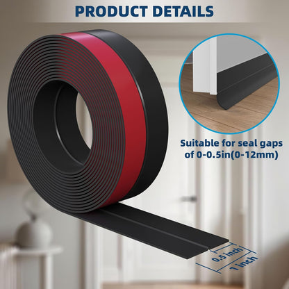 Heavy-Duty 36 ft x 1 in Weather Stripping, Extra Thick 2mm Door Draft Stopper Silicone Seal Strip for House and Glass Shower Doors for Collision and Side Gaps of Door and Windows, Black