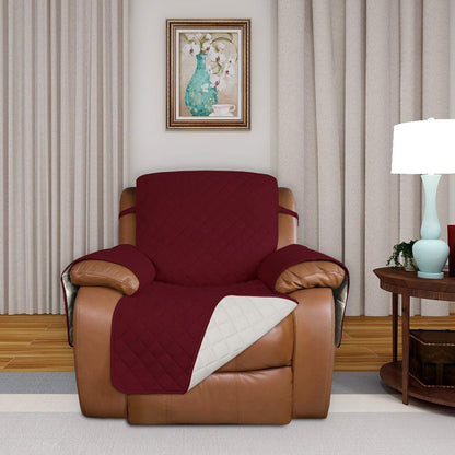 PureFit Reversible Quilted Sofa Cover, Water Resistant Slipcover Furniture Protector, Washable Couch Cover with Non Slip and Elastic Straps for Kids, Dogs, Pets (Oversized Recliner, Red/Ivory)