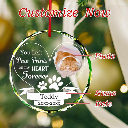 Personalized Memorial Pet Glass Ornament - Custom Picture Christmas Ornaments, Dog Forever in Our Hearts Hanging Ornament Xmas Tree Decor for Dog Lovers