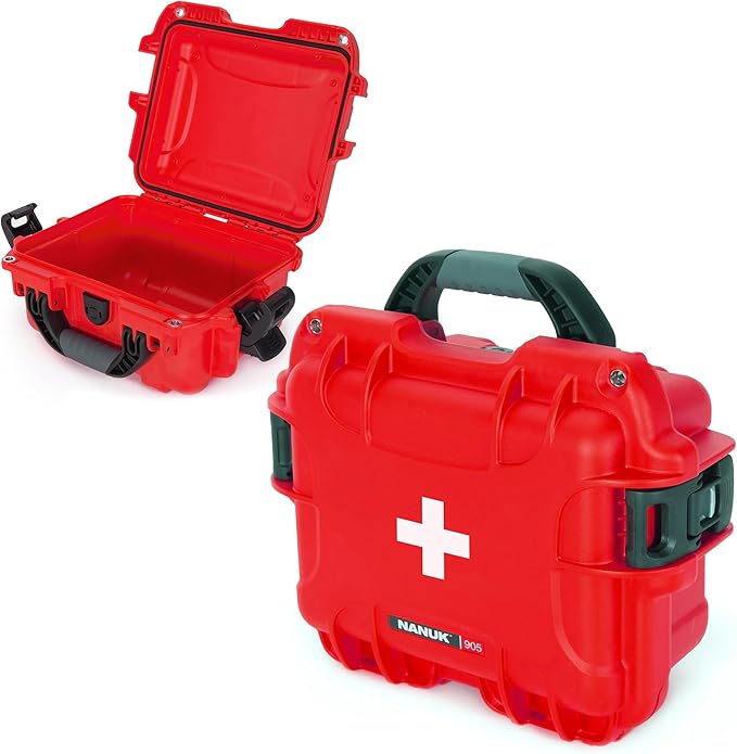 NANUK 905 Waterproof First Aid Case Empty – Durable, Medical First Aid Organizer Case, IP67-Rated, Dustproof, Impact-Resistant, and Floats (9.4" x 7.4" x 5.5") – Red