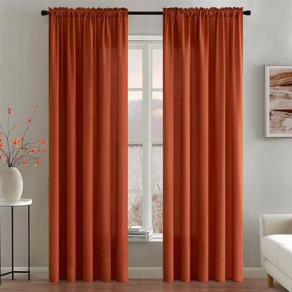 MIULEE Burnt Orange Privacy Sheer Curtains That Let Light in 72 Inches Long Non-See-Through Semi Sheer Curtain Light Filtering Window Curtains Drapes for Living Room Bedroom 2 Panels Set 42 X 72