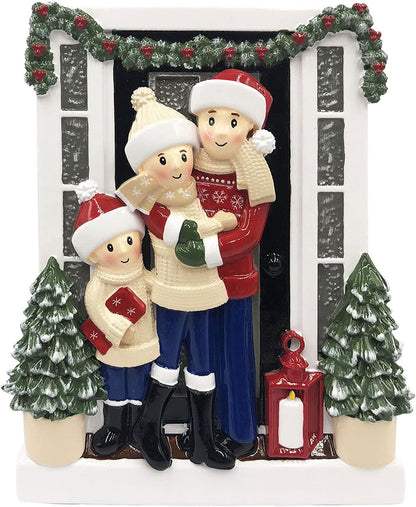3D Welcoming Family of 3 Christmas Ornament 2025 Personalized Family Christmas Ornaments 2025 | Doorway Home Keepsake Personalized Tree Ornaments Customizable Gifts Winter Sweaters of Three Ornament