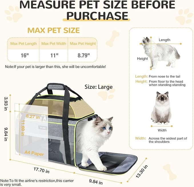 Lekereise Top-Expandable Pet Carrier 18x13x9.5 Inch Southwest Frontier Airline Approved Soft Sided Underseat to 15lbs Travel Carriers for Small Cats Dogs with Locking Safety Zippers Anti-Scratch Mesh