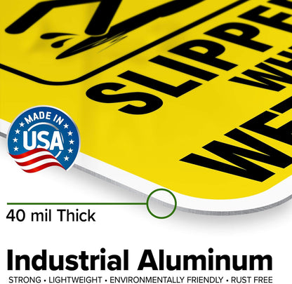 Caution Slippery When Wet Sign or ICY Sign, 12"x16"0.40 Aluminum, Fade Resistance, Indoor/Outdoor Use, USA MADE By My Sign Center