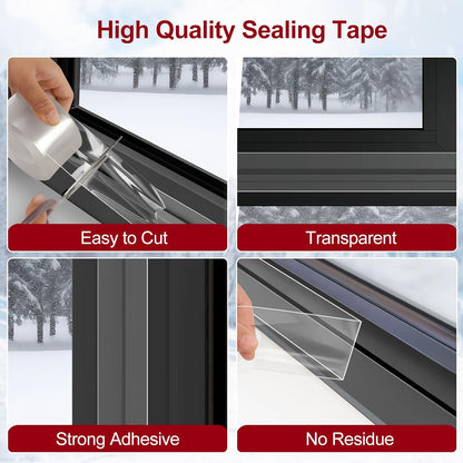 Transparent Window Weather Sealing Tape - 2-Inch x 33 Feet, Airtight Insulation Tape That Blocks Drafts, No Residue Removable Adhesive