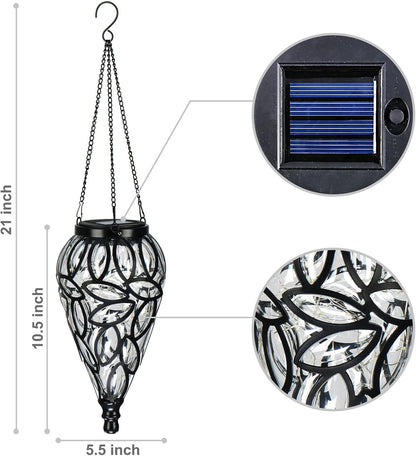 SUNNYPARK Outdoor Plastic Solar Hanging Lantern, 15 Cool White LEDs Twinkle Effect Tear-Shaped Hanging Lantern Decor Garden Decorative Solar Lights for Backyard, Patio and Lawn