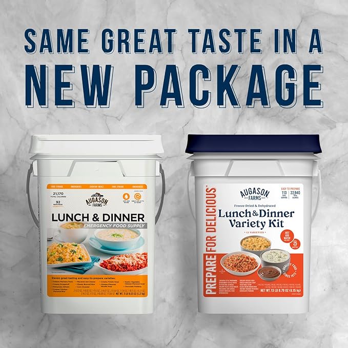 Lunch & Dinner Variety Kit Emergency Food Supply, 113 Servings, 25 Year Shelf Life - Dehydrated Meals, Survival Food Camping Essentials, 4 Gallon Bucket