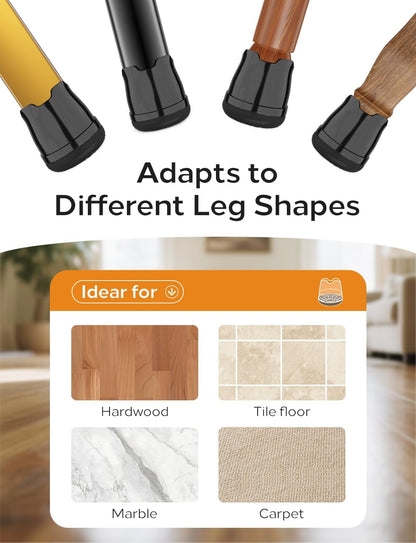 Upgrade 24 PCS Silicone & Felt Chair Leg Floor Protectors for Hardwood Floors - Furniture Pads, Chair Leg Covers/Cups - No Noise & Scratch-Proof - Round M (Fits 1"-1 3/16" / 26-30mm), Black