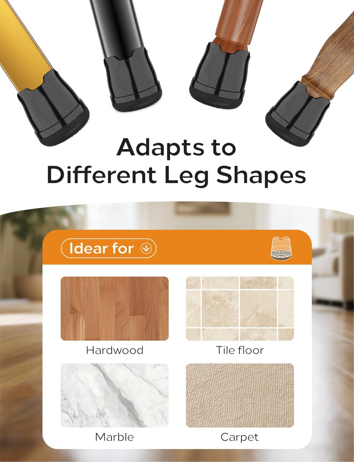 24-Pack Silicone Chair Leg Floor Protectors for Hardwood Floors -Felt Furniture Pads, Rubber Chair Leg Covers/Caps - Noise Reducing & Scratch-Proof - Round XS (Fits 9/16"-13/16" / 15-20mm), Black