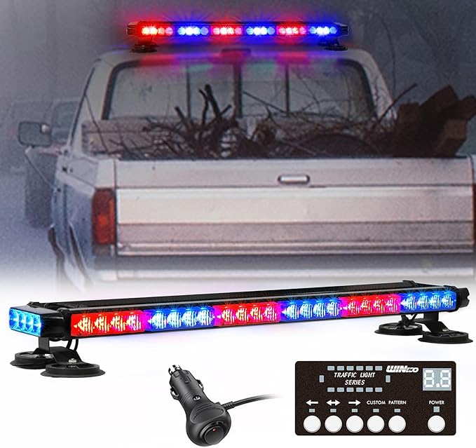 WINECO RED Blue Roof top Light bar Magnetic Flashing 56 LED Emergency Strobe Light Bar for Volunteer POV Firefighter EMS Law Enforcement Vehicles Police Cars, Double Side Safety Warning Beacon Lights
