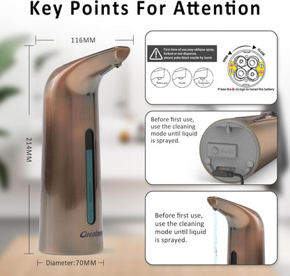 Convenient Automatic Soap Dispenser,4 Adjustable Levels Touchless Hand Sanitizer Pump with Infrared Sensor, 400 ml Countertop Electric Dispenser for Bathroom,Kitchen
