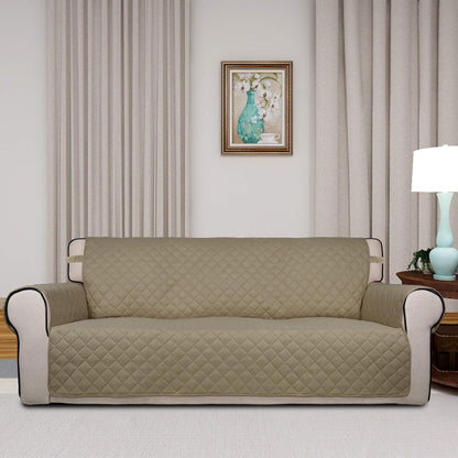 PureFit Reversible Quilted Sofa Cover, Water Resistant Slipcover Furniture Protector, Washable Couch Cover with Non Slip and Elastic Straps for Kids, Pets (Oversized Sofa, Beige/Beige)