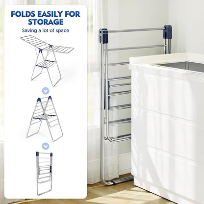 APEXCHASER Clothes Drying Rack, Drying Rack Clothing with Height-Adjustable, Foldable Gullwings Laundry Drying Rack, Indoor Outdoor Use, No Assembly