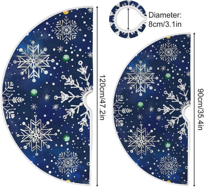 Christmas Tree Skirt, 36 Inch White Snowflakes Blue Background Xmas Tree Skirt for Christmas New Year Party Decorations Christmas Tree Mat