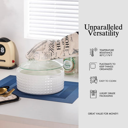 Placemats Set of 8 - Easy Clean Woven Vinyl Placemats for Dining Table, Indoor/Outdoor Place Mats, Washable PVC Table Mats（Navy Cube）