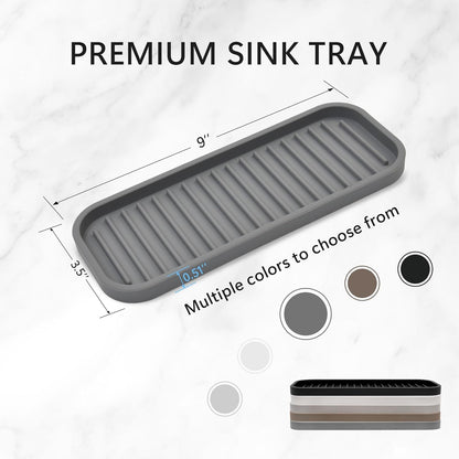 Silicone Sponge Holder - Dish soap Holder for Kitchen Counter 2 Pack, Waterproof Sponge soap Tray for Kitchen Sink Bathroom, Multipurpose Sink Caddy Organizer for soap Dispenser Scrubbers Makeup Gray