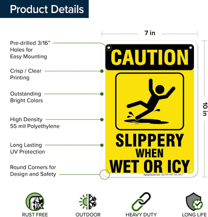 Caution Slippery When Wet Sign or ICY Sign, 7"x10" Polyethylene, Indoor/Outdoor Use, USA MADE By My Sign Center
