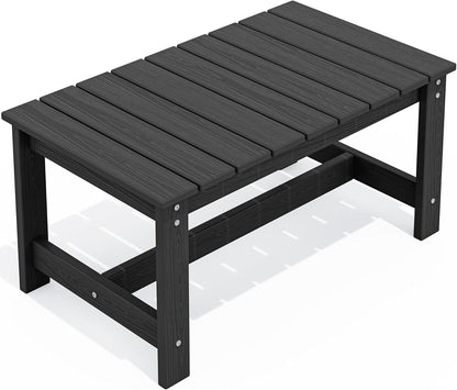 SERWALL Outdoor Coffee Table, HDPE Patio Coffee Table for Outside, Rectangle, Black