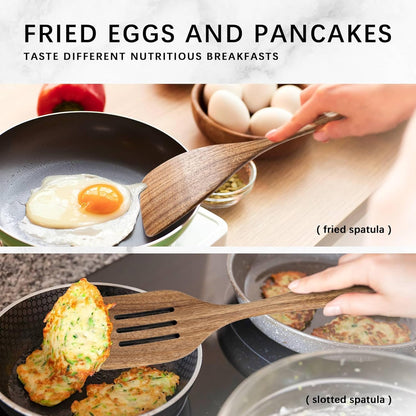 Wooden Spoons for Cooking, Nonstick Cooking Utensil Set with 10 Piece Acacia Wooden Spatulas and Spoons for Cooking, Terrific for Everyday Kitchen Tasks