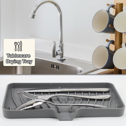 YASMEN Silicone Bathroom Soap Dishes, Sink Sponge Holder for Kitchen, Rubber Soap Dish with Drain, Shower Soap Sponge Tray, Sink or Counter Organizer, for Bar Soap, Bottle, Dish Soap Dispenser-Gray