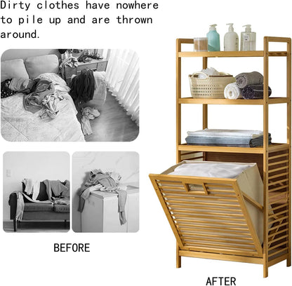 Laundry Hamper with 3 Tier Shelves & Tilt Out Basket, Laundry Baskets Organizer Hampers Bathroom Storage Shelf for Laundry Room, Bathroom, Guest Room (3-Tier Small)