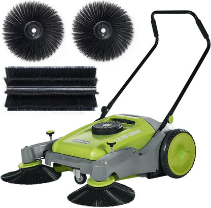 41" Industrial Walk-Behind Hand Push Floor Sweeper | Commercial 55L Large Capacity | 45000 SqFt/Hour | Indoor & Outdoor Use (Green)