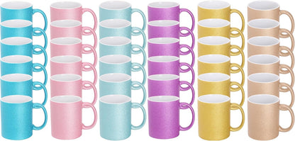 11oz White Ceramic Sublimation Coffee Mug in White Gift Box, 6 Sparkling Mixed Colors, Case of 36