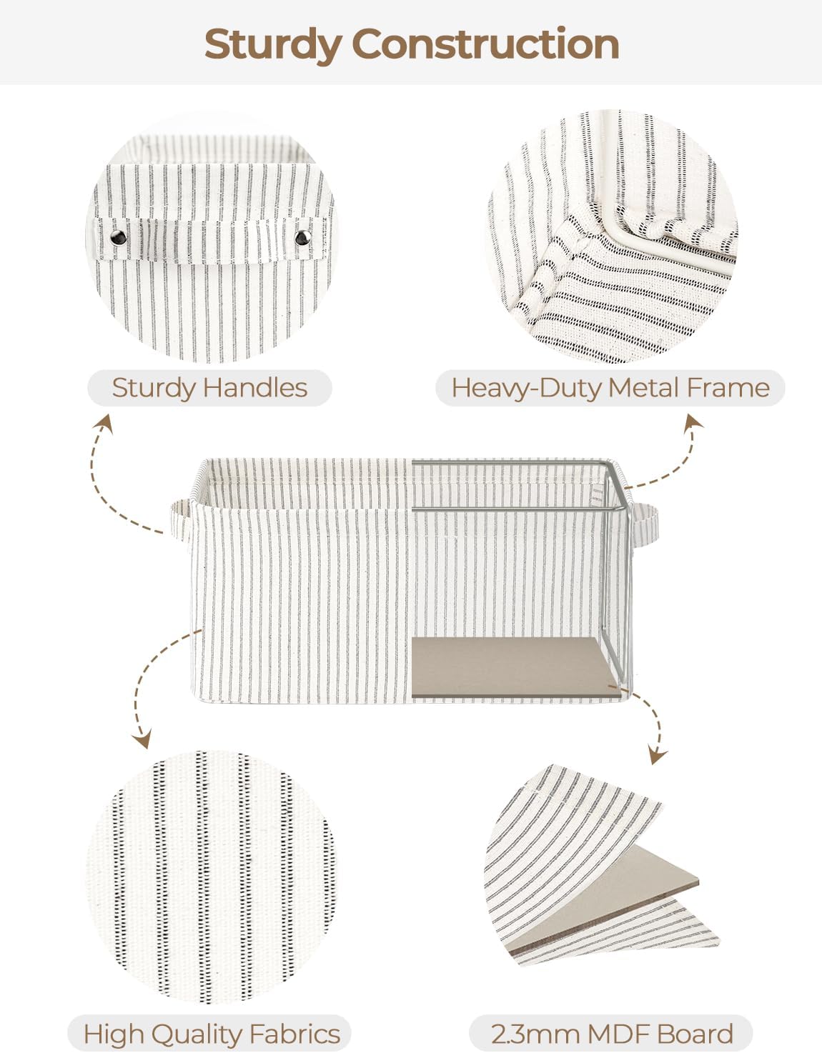 StorageWorks Narrow Storage Bins, Small Basket for Closet and Shelves, Rectangular Fabric Organizer with Handles, Toilet Paper Storage, Gray and White, 2-Pack