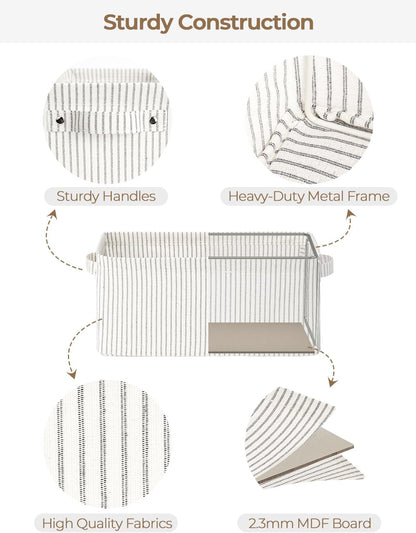 StorageWorks Narrow Storage Bins, Small Basket for Closet and Shelves, Rectangular Fabric Organizer with Handles, Toilet Paper Storage, Gray and White, 2-Pack