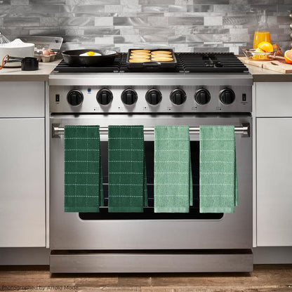 Artoid Mode Checkered Designed Cotton Dark Green Terry Kitchen Dish Towels, 15x25 Inch Soft Absorbent Quick Drying Cleaning Tea Towels Set of 4