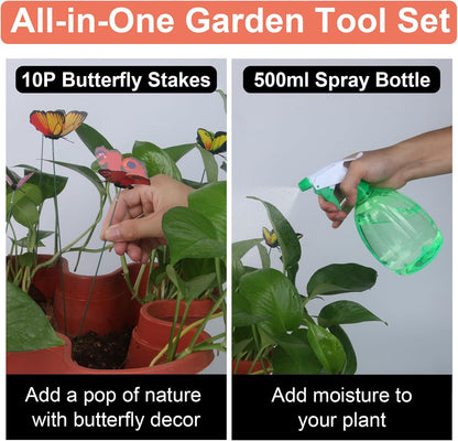 DUNCHATY Stackable Planter, Vertical Strawberry Planter with Garen Tool Set, Self Watering Garden Planter Indoor/Outdoor 5 Tier Herb Planter Pots for Growing Vegetables and Succulents, Clay Red