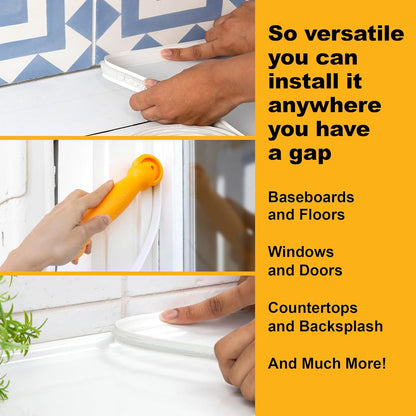 InstaTrim White New & Improved Caulk Trim, 1/2" by 10', Flexible, Water Resistant for Bathroom, Floors, and Walls | Easy Installation | No Mess, Stain Resistant