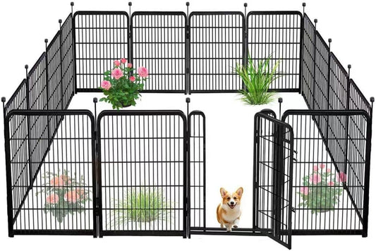 14 Panels Tall Garden Fence with Gate, 36 in(H) X31 Ft(L) Wide Door Low Sills Dog Fencing Outdoor for Yard, Black Garden Fence for Dogs Rabbits