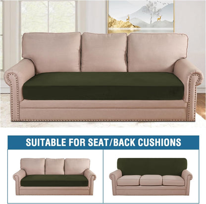 H.VERSAILTEX Velvet Stretch Individual Couch Cushion Cover Plush Cushion Slipcover for Loveseat Sofa Cushion Furniture Protector Seat Cushion Sofa Cover (1 Piece Sofa Cushion Cover, Olive)