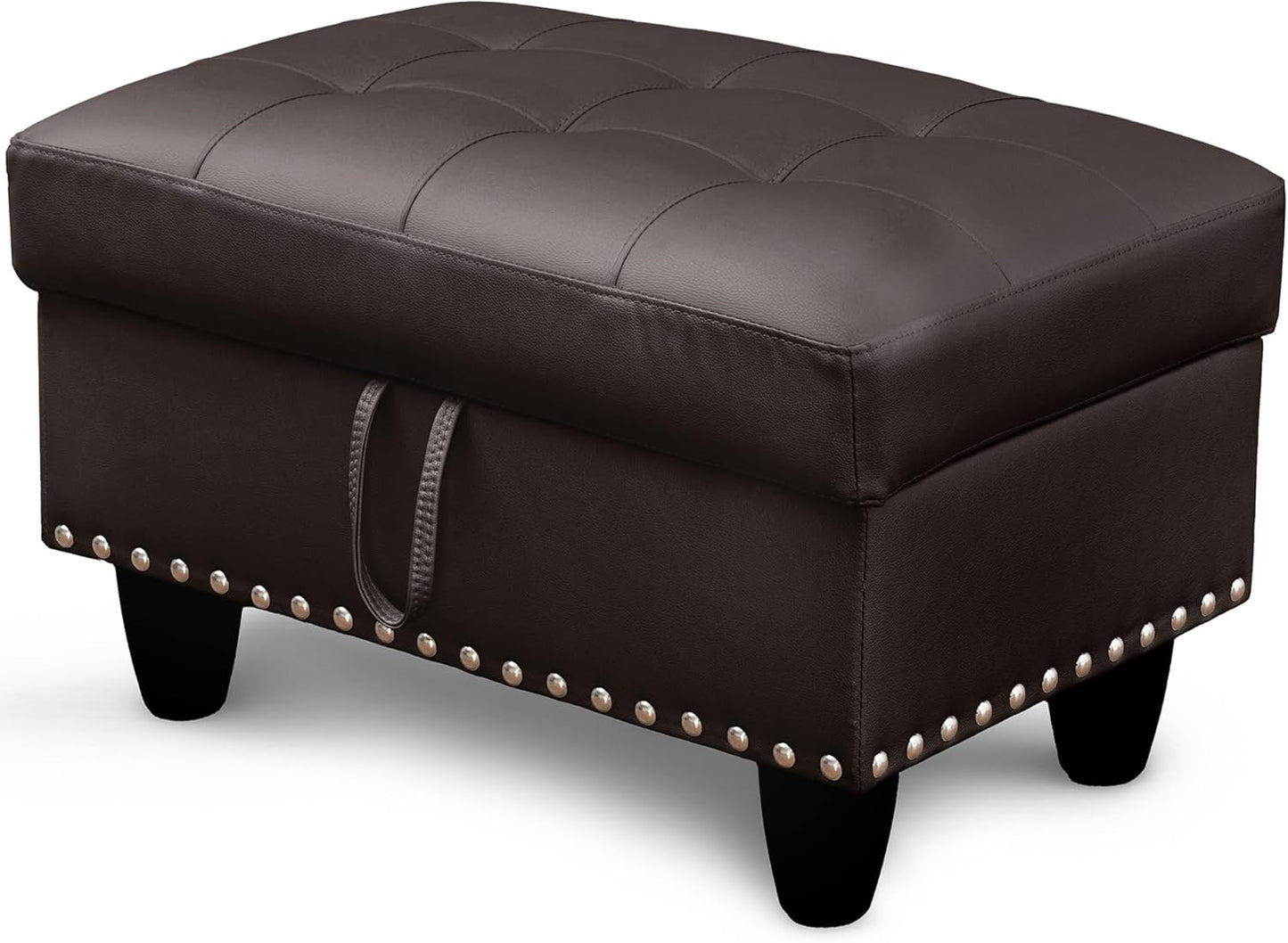 Ottoman Rectangular Storage Ottoman Bench, Faux Leather Footrest, Coffee Table, Stool Footstool with Hinged Lid for Living Room, Bedroom, Entryway, Brown, 28.5"x19"x17.5"
