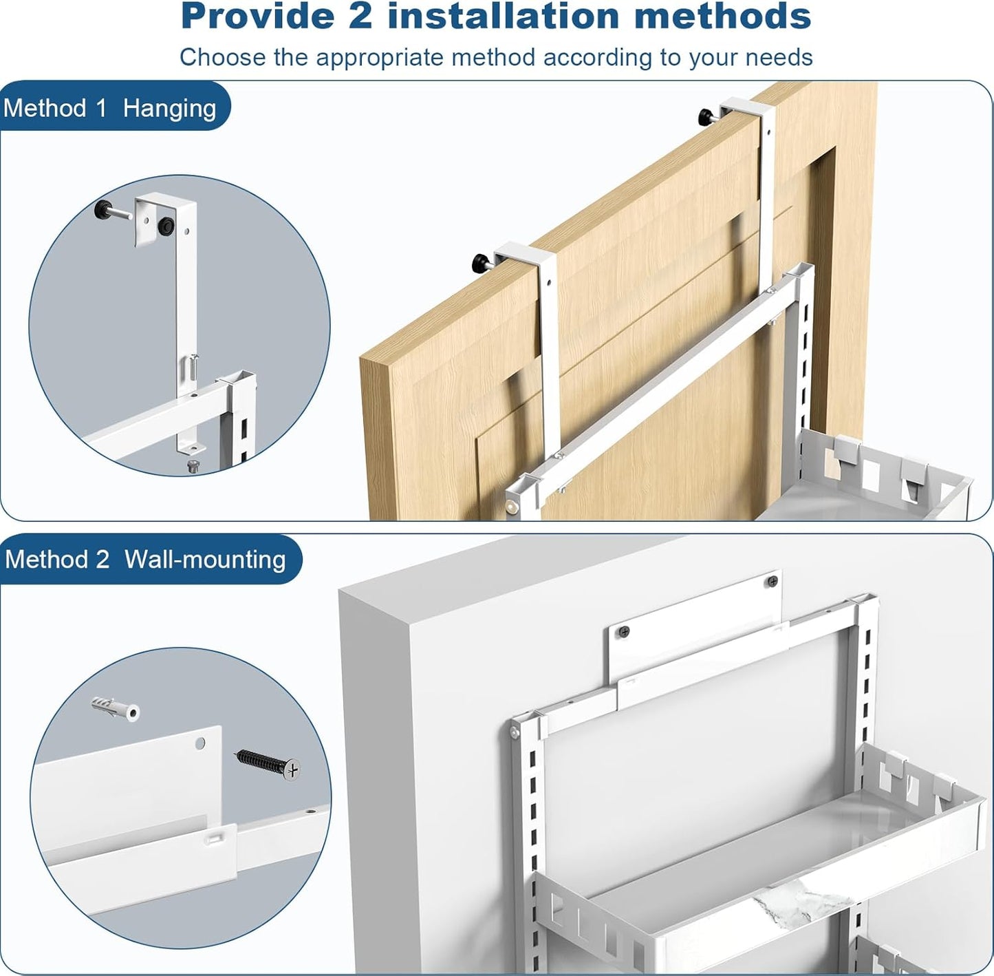 bukfen Over the Door Pantry Organizer, 6-Tier Adjustable Basket Kitchen Pantry Door Organization and Storage, Heavy-Duty Metal Hanging Kitchen Spice Rack,D6.3 x W17.32 x H50.60 inch,White Marble Color