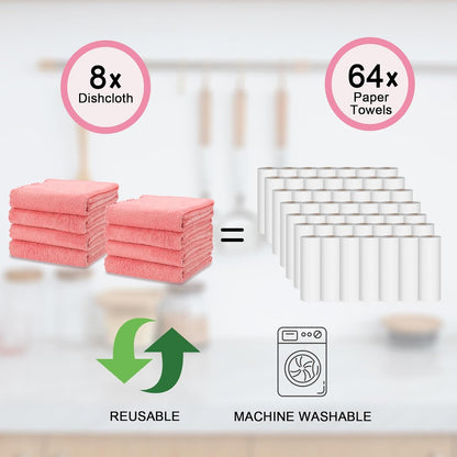 kimteny Kitchen Cloth Dish Towels, 13x28 Inches Premium Dishcloths, Super Absorbent Coral Velvet Microfiber Cleaning Cloths, Fast Drying Rags for Washing Dishes (13x28-8 Pack, Pink)