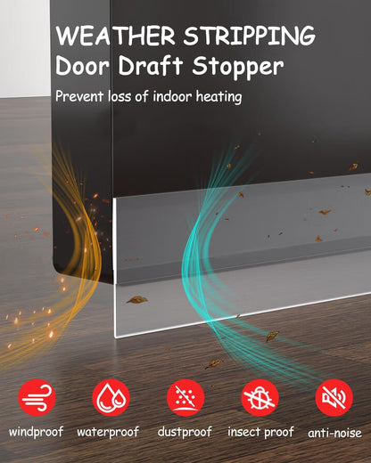 Silicone Weather Stripping, Door Draft Stopper Window Seal Strip for Gaps of Door & Windows, Garage Door Under Bottom, Sealing Tape Shower Doors Sweep (Gray, 3 inch x 20 Ft.)