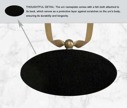 Personalized Engraved Name Tag for Urns - Customizable Plate for Cremation Urns - Engraved Hanging Plate in Golden or Silvery Tone with Satin Ribbon (Golden Pendant)