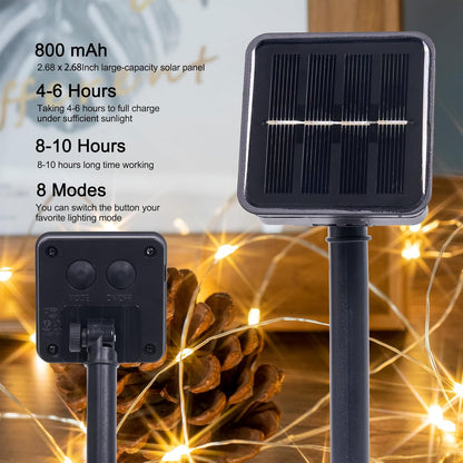Solar String Lights for Outside,2 Pack 66FT 200 LEDs Solar Fairy Lights,Waterproof 8 Modes Button Outdoor String Light for Patio Garden Backyard Tree Wedding Christmas,Silver Wire,Warm White