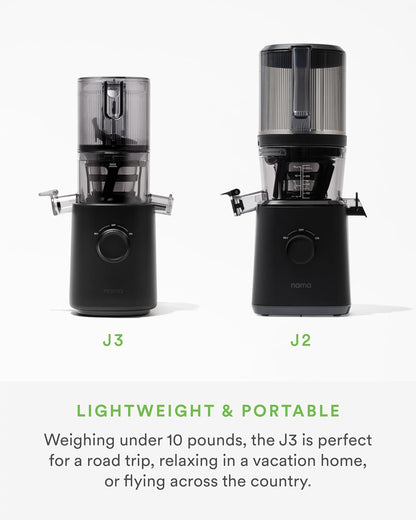 Nama J3 Compact Cold Press Juicer – Space Saving & Self Feeding for Hands-Free Operation – Lightweight, Portable Zero Waste Slow Masticating Juicer – Easy Cleanup & Assembly - Black