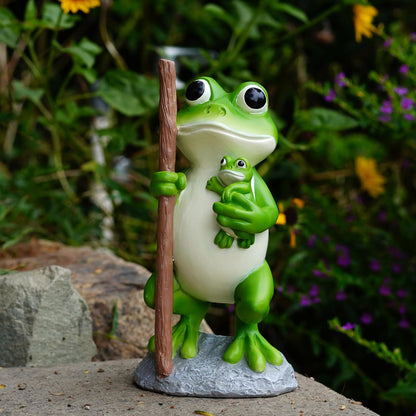 Frog Statue Garden Decor, Resin Mother and Baby Frog Figurines Outdoor Decorations, Frog Decor for Yard Art Porch Lawn Ornaments, Unique Housewarming Gifts