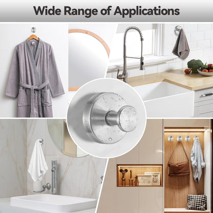 4 PCS Suction Cup Hooks for Shower, Stainless Steel No Drill Suction Towel Hooks, Reusable Sticky Silicone Suction Cup Base for Bathroom Wall, Glass, Mirror, Tile to Hang Loofahs, Robes (Silvery)