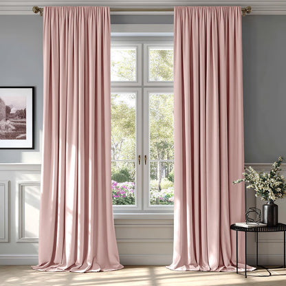 MIULEE Baby Pink Velvet Curtains Thermal Insulated Blackout Curtain Drapes for Bedroom Living Room Darkening 96 Inches Long Curtains Panels Rod Pocket Set of 2