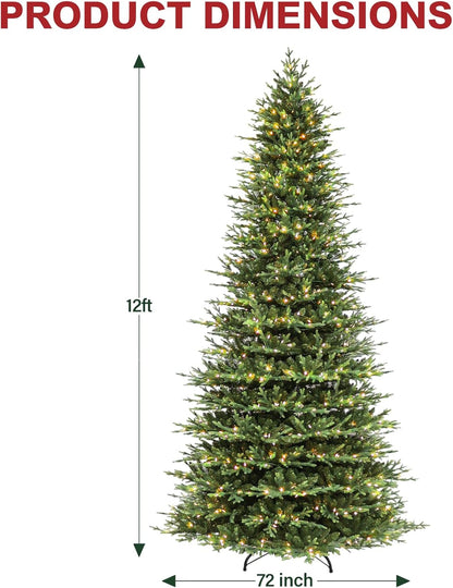 Hykolity 12 ft Prelit Christmas Tree, Artificial Christmas Tree with 850 Warm White Lights, 8109 Branch Tips, Metal Stand and Hinged Branches for Holiday, Decoration