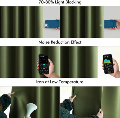 MIULEE Olive Green Back Tab Blackout Curtain 96 Inch Long 2 Panels Set for Bedroom, Rod Pocket/Pinch Pleat Thermal Insulated Living Room Darkening Pleated Light Blocking Floor to Ceiling Drape