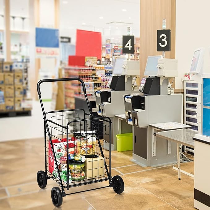 Goplus Shopping Carts for Groceries, Heavy Duty Folding Shopping Cart with Wheels, Portable Collapsible Grocery Cart, Light Weight Foldable Utility Cart for Laundry