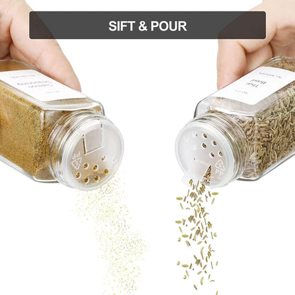 Spice Drawer Organizer with 18 Spice Jars,216 Labels,50 Non-slip Rubber, Bamboo 4 Tier Seasoning Rack Tray Insert for Kitchen Drawers,Cabinets,Countertop,9" Wide x 15.8" Deep